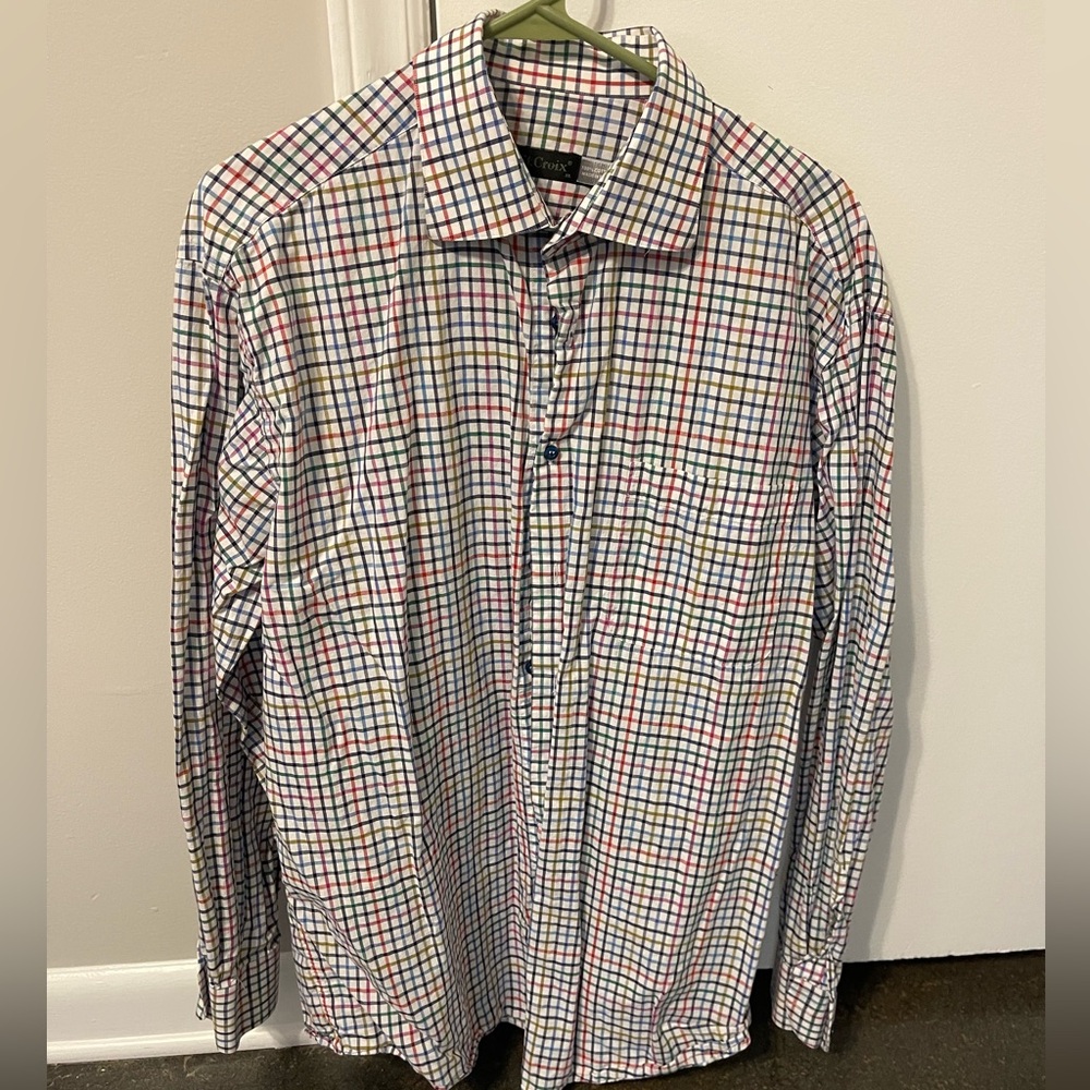 St. Croix Men’s XL Multicolor Plaid Button-Down Shirt 100% Cotton, Made in Italy